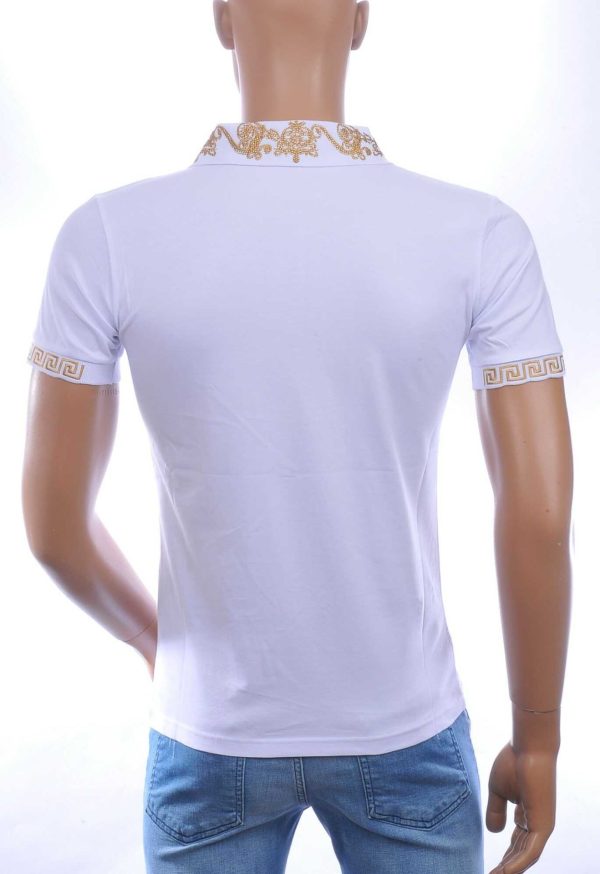 CLUB JU Heren Polo T-shirt met Leeuwenkop Badge met Steentjes – Wit