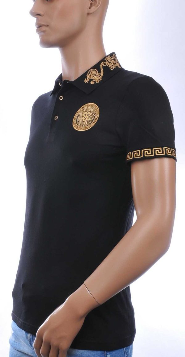 CLUB JU Heren Polo T-shirt met Leeuwenkop Badge met Steentjes – Zwart