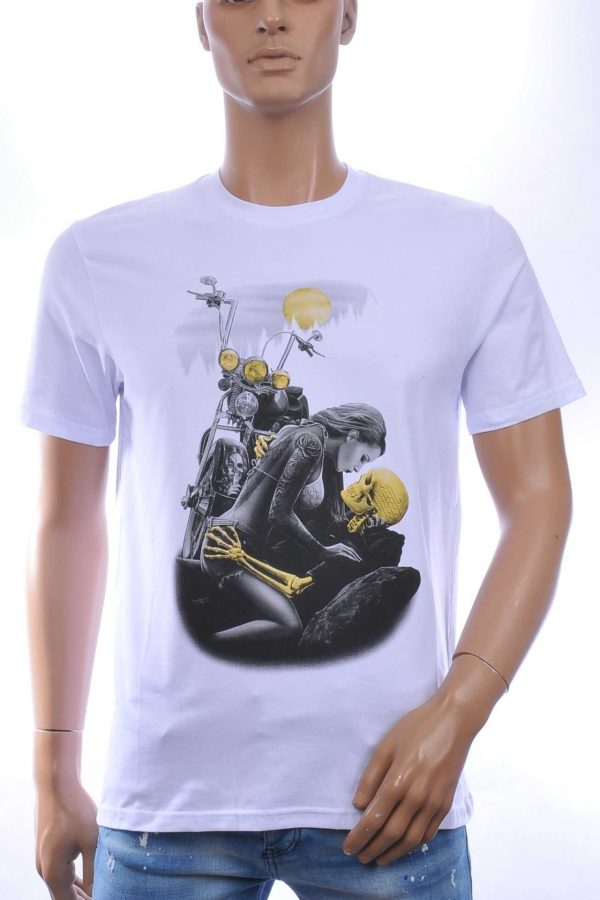 CLUB JU Trendy Ronde Hals Heren Skull T-Shirt – Wit