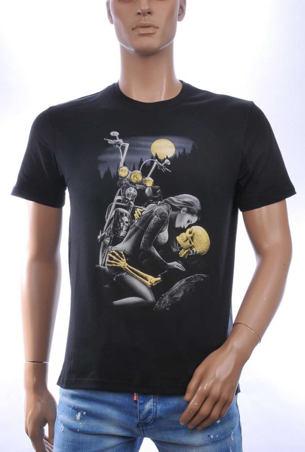 CLUB JU Trendy Ronde Hals Heren Skull T-Shirt – Zwart