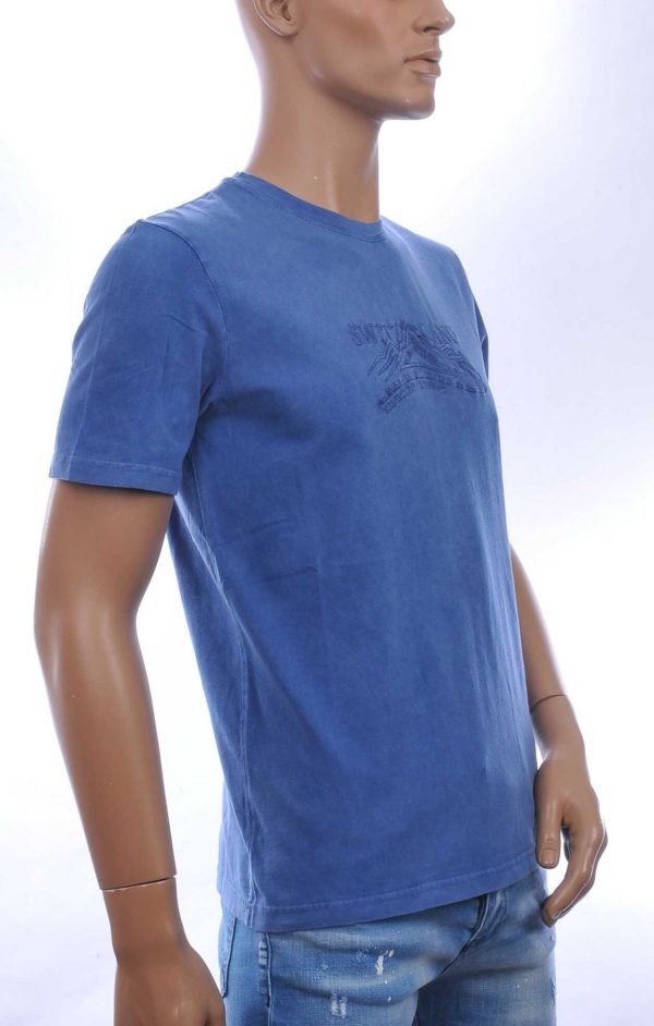 CLUB JU Vintage Ronde Hals Effen Heren T-Shirt - Blauw