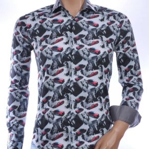 CORRINO Italiaans Slim Fit Heren Overhemd met Allover Marilyn Monroe Foto’s – Zwart