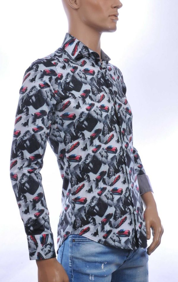 CORRINO Italiaans Slim Fit Heren Overhemd met Allover Marilyn Monroe Foto’s – Zwart