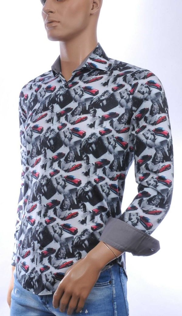 CORRINO Italiaans Slim Fit Heren Overhemd met Allover Marilyn Monroe Foto’s – Zwart