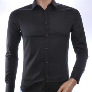 DAVID NEWMAN Italiaans getailleerd slim fit stretch heren overhemd – Zwart