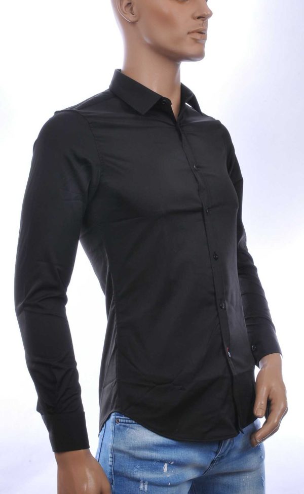 DAVID NEWMAN Italiaans getailleerd slim fit stretch heren overhemd – Zwart