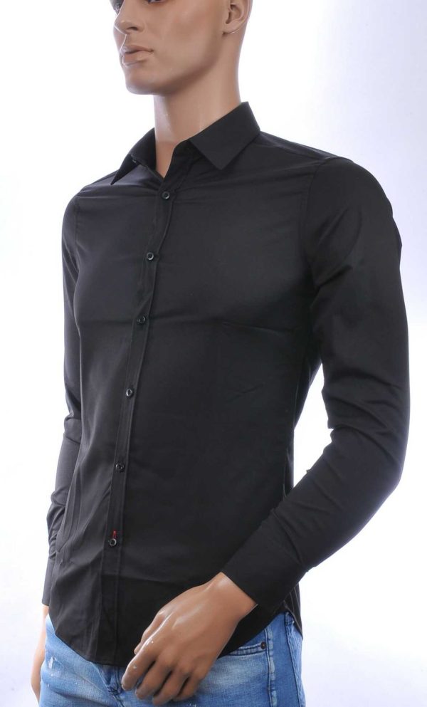 DAVID NEWMAN Italiaans getailleerd slim fit stretch heren overhemd – Zwart