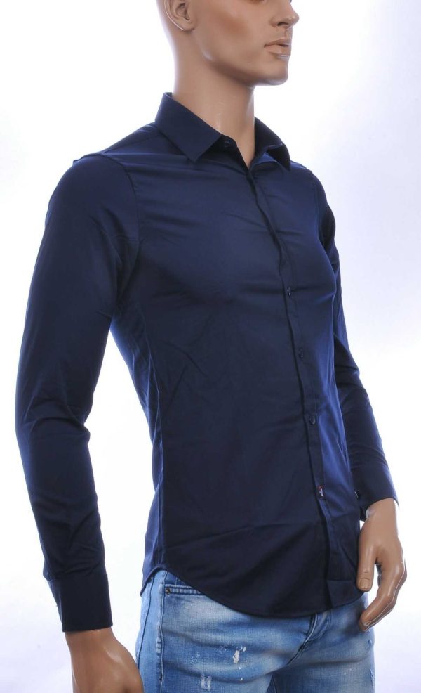 DAVID NEWMAN Italiaans getailleerd slim fit stretch heren overhemd – Navy