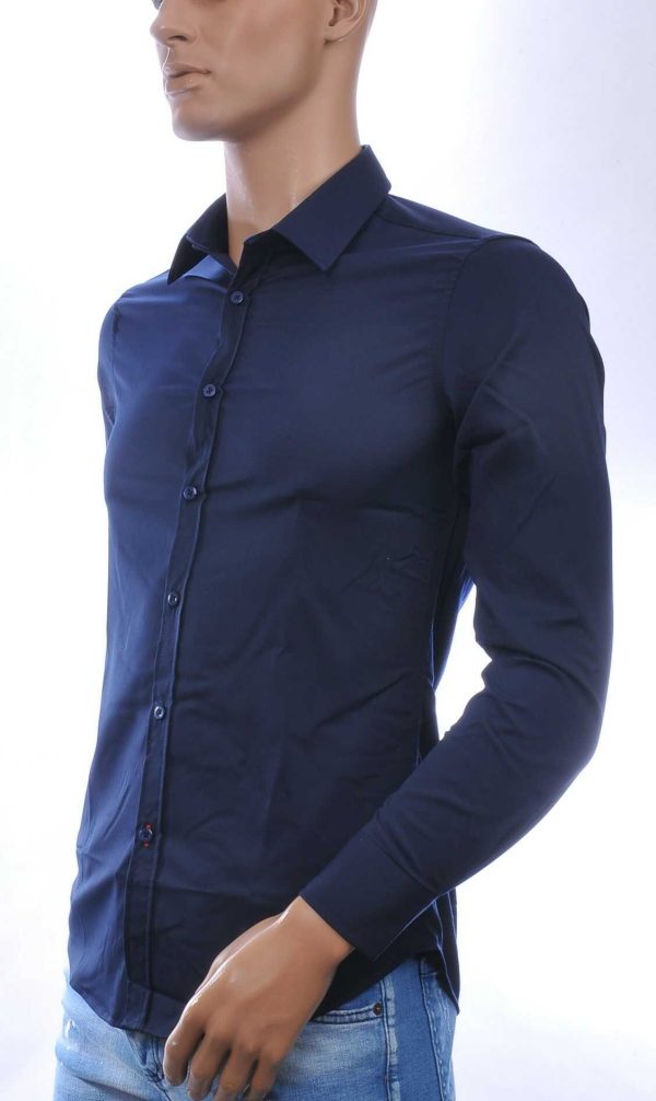 DAVID NEWMAN Italiaans getailleerd slim fit stretch heren overhemd – Navy
