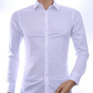 DAVID NEWMAN Italiaans getailleerd slim fit stretch heren overhemd – Wit