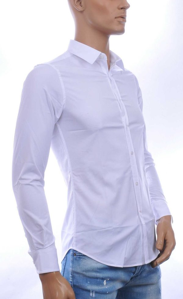 DAVID NEWMAN Italiaans getailleerd slim fit stretch heren overhemd – Wit