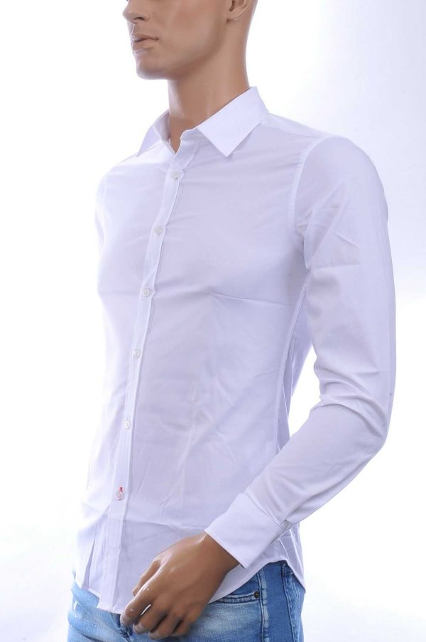 DAVID NEWMAN Italiaans getailleerd slim fit stretch heren overhemd – Wit