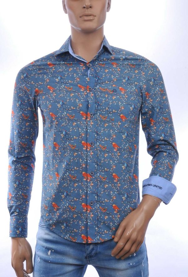 FELLOWS UNITED Italiaans Slim Fit Heren Overhemd met Bloemen en Vogels Print – Groen | Stijlvol, Elegant en Comfortabel
