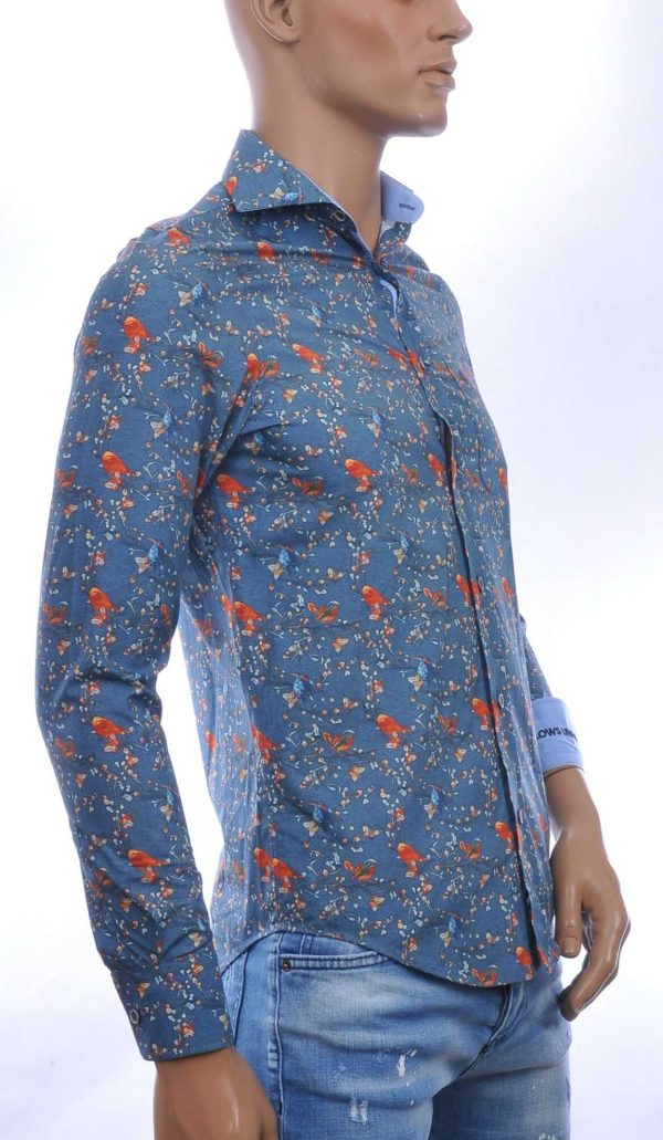 FELLOWS UNITED Italiaans Slim Fit Heren Overhemd met Bloemen en Vogels Print – Groen | Stijlvol, Elegant en Comfortabel