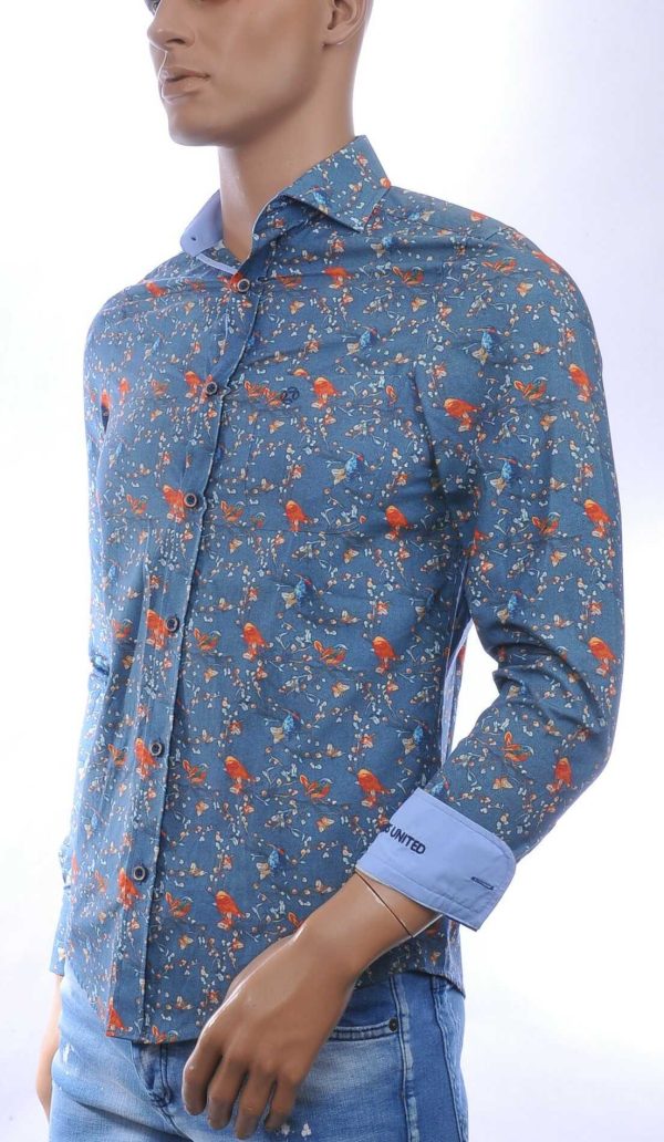 FELLOWS UNITED Italiaans Slim Fit Heren Overhemd met Bloemen en Vogels Print – Groen | Stijlvol, Elegant en Comfortabel