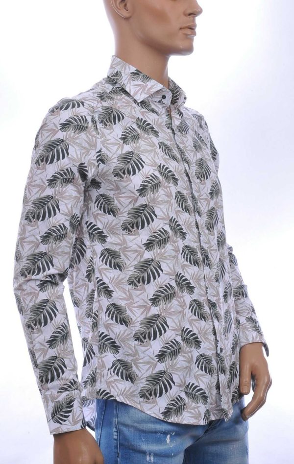 FORTUNATO Italiaans Slim Fit Heren Overhemd met Allover Bladeren Print – Wit