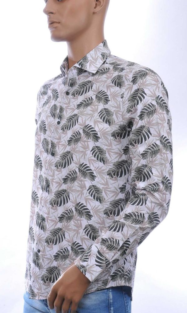 FORTUNATO Italiaans Slim Fit Heren Overhemd met Allover Bladeren Print – Wit