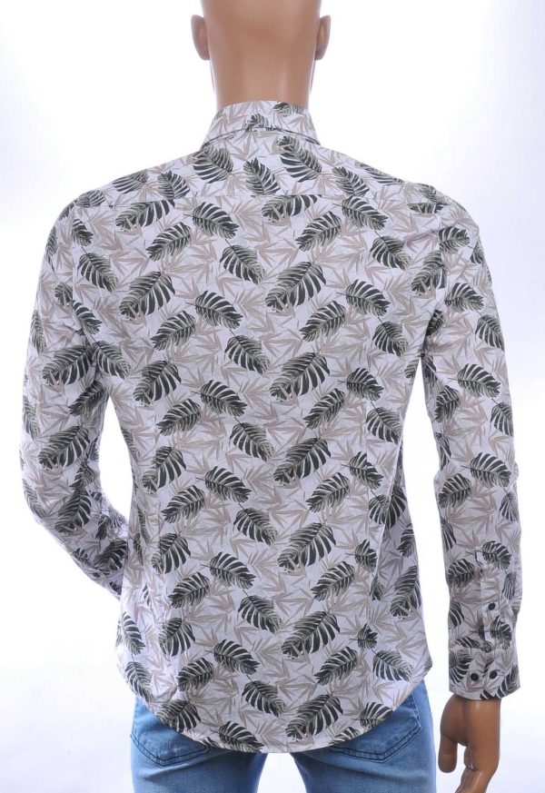 FORTUNATO Italiaans Slim Fit Heren Overhemd met Allover Bladeren Print – Wit