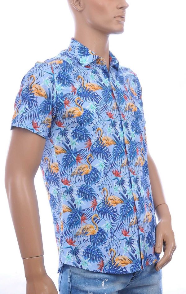 Ferlucci Slim Fit Hawaii Heren Overhemd met Korte Mouwen – Blauw