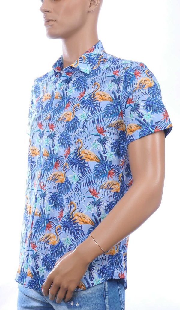 Ferlucci Slim Fit Hawaii Heren Overhemd met Korte Mouwen – Blauw