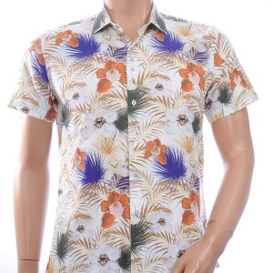 Ferlucci Slim Fit Hawaii Heren Overhemd met Korte Mouwen - Beige
