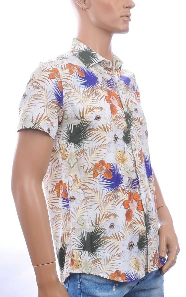 Ferlucci Slim Fit Hawaii Heren Overhemd met Korte Mouwen - Beige