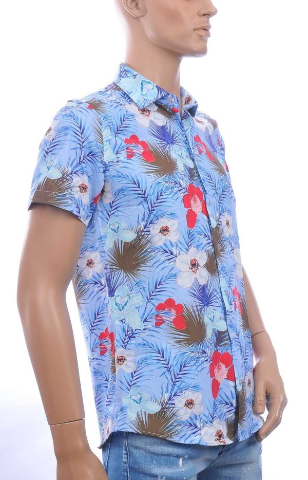 Ferlucci Slim Fit Hawaii Heren Overhemd met Korte Mouwen - Blauw