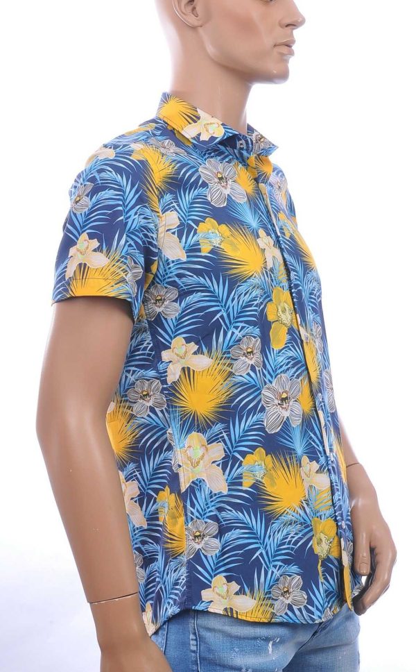 Ferlucci Slim Fit Hawaii Heren Overhemd met Korte Mouwen - Navy