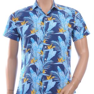 Ferlucci Slim Fit Hawaii Heren Overhemd met Korte Mouwen - Blauw