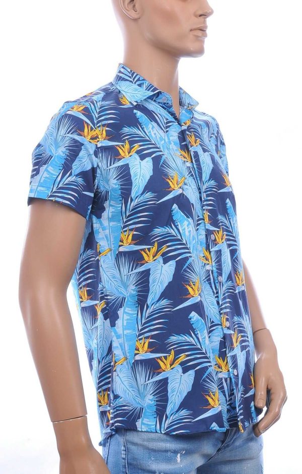 Ferlucci Slim Fit Hawaii Heren Overhemd met Korte Mouwen - Blauw