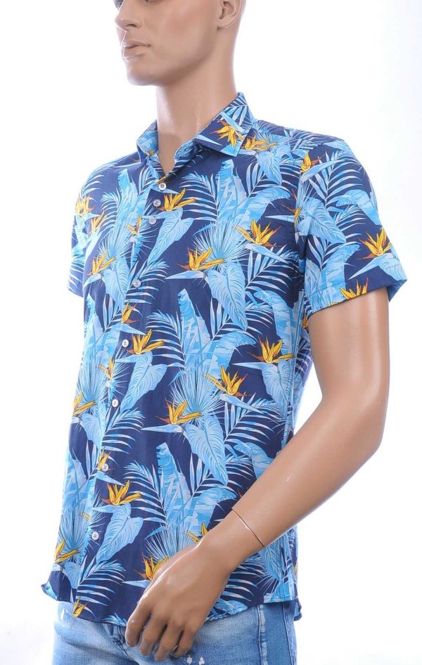Ferlucci Slim Fit Hawaii Heren Overhemd met Korte Mouwen - Blauw