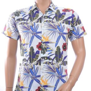 Ferlucci Slim Fit Hawaii Heren Overhemd met Korte Mouwen - Beige