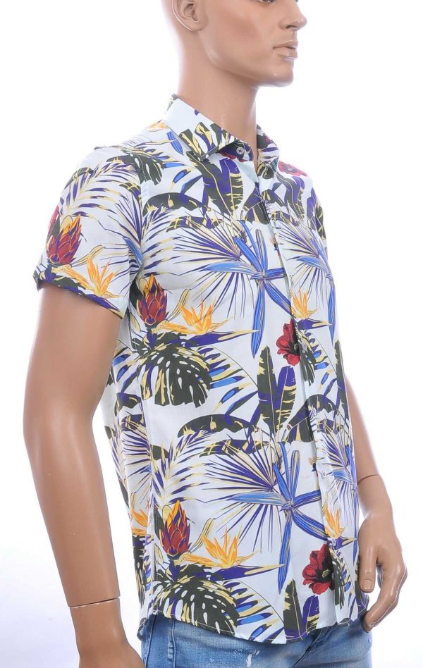 Ferlucci Slim Fit Hawaii Heren Overhemd met Korte Mouwen - Beige