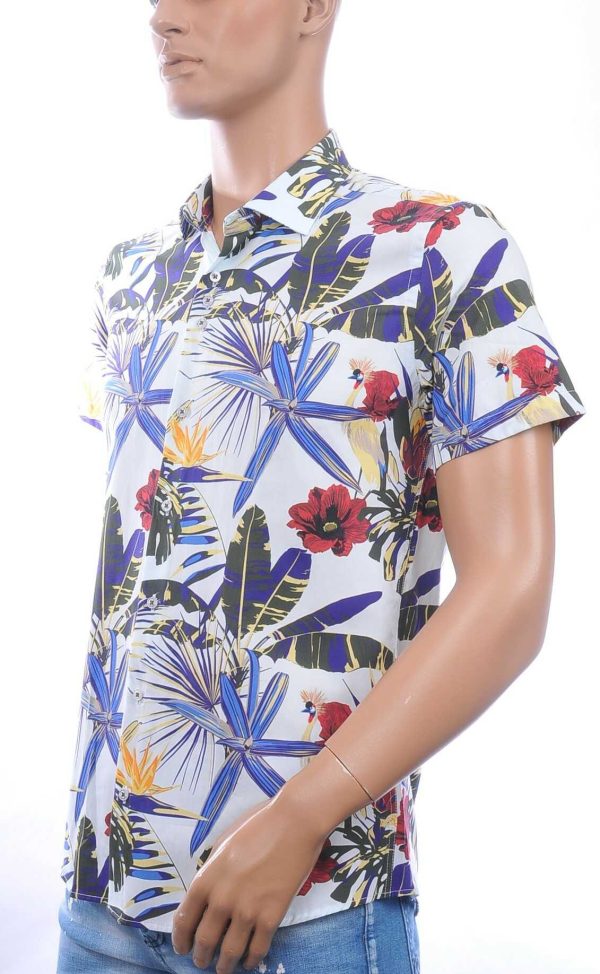 Ferlucci Slim Fit Hawaii Heren Overhemd met Korte Mouwen - Beige