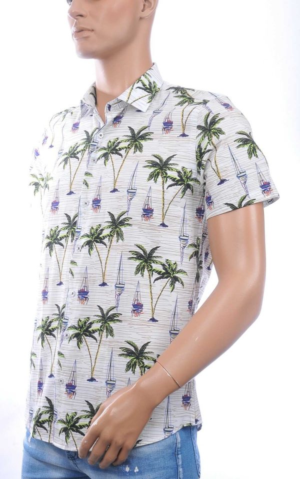 Ferlucci Slim Fit Hawaii Heren Overhemd met Korte Mouwen – Wit