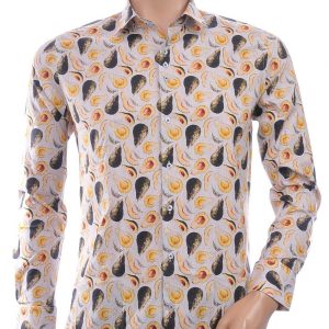 Ferlucci Casual Slim Fit Heren Overhemd met Allover Avocado Dessin –  Beige