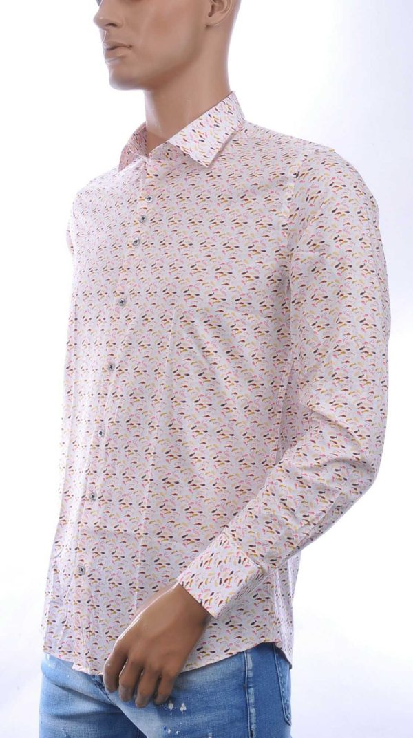 Ferlucci casual slim fit heren overhemd met allover multi-kleur visjes dessin – Beige