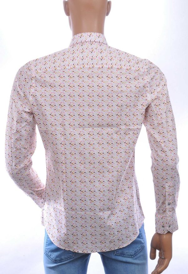 Ferlucci casual slim fit heren overhemd met allover multi-kleur visjes dessin – Beige