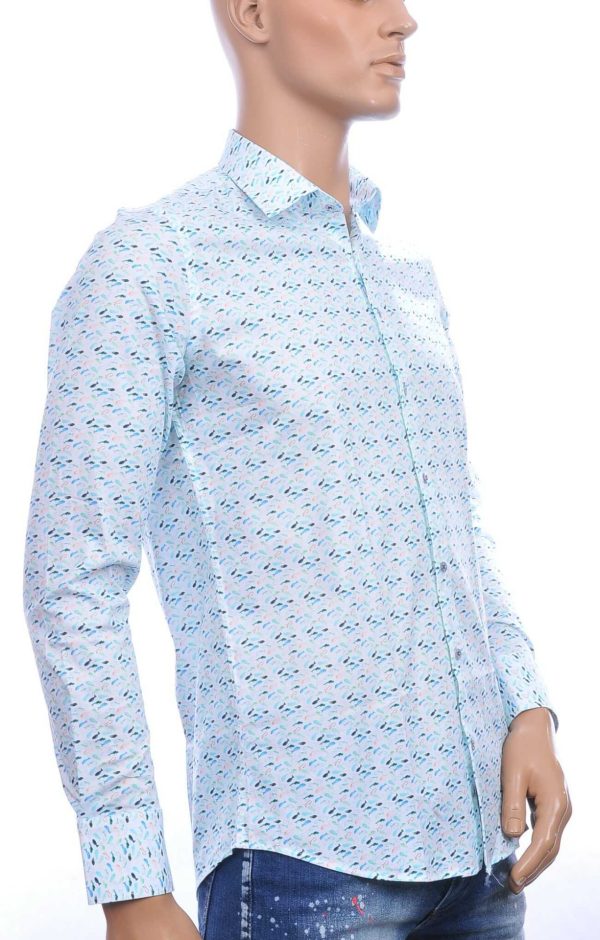 Ferlucci casual slim fit heren overhemd met allover multi-kleur visjes dessin – Groen