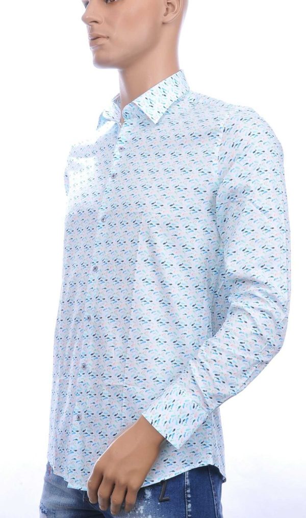 Ferlucci casual slim fit heren overhemd met allover multi-kleur visjes dessin – Groen