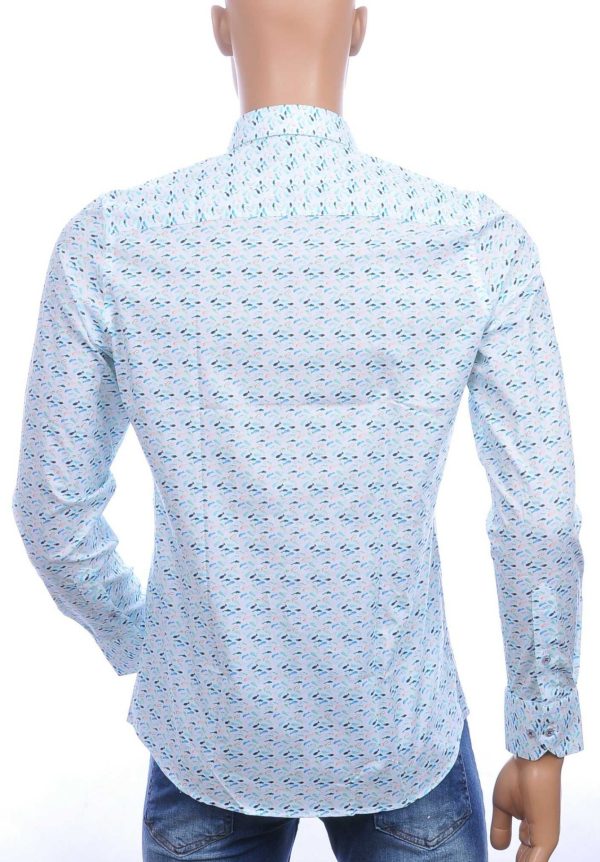 Ferlucci casual slim fit heren overhemd met allover multi-kleur visjes dessin – Groen