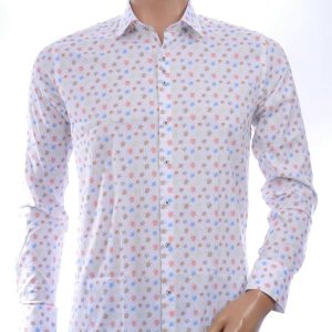 Ferlucci Casual Slim Fit Heren Overhemd met Allover Schildpadjes Dessin – Wit