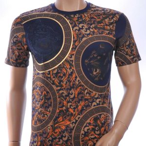 LES DESIGNERS Trendy Ronde Hals Heren T-Shirt met Tijgerkop en Steentjes - Navy