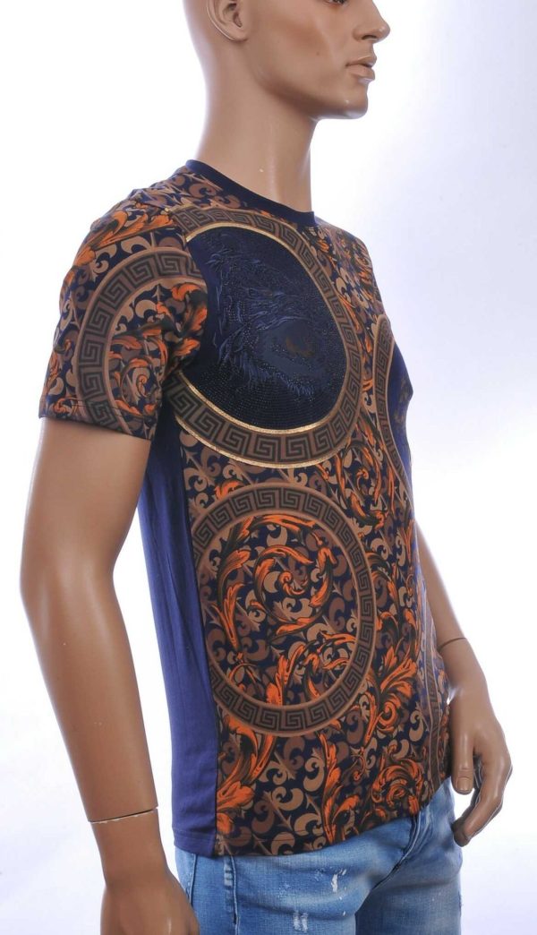 LES DESIGNERS Trendy Ronde Hals Heren T-Shirt met Tijgerkop en Steentjes - Navy