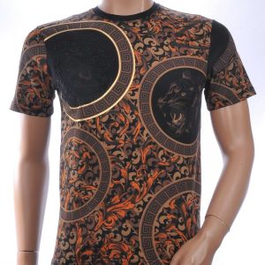 LES DESIGNERS Trendy Ronde Hals Heren T-Shirt met Tijgerkop en Steentjes - Zwart