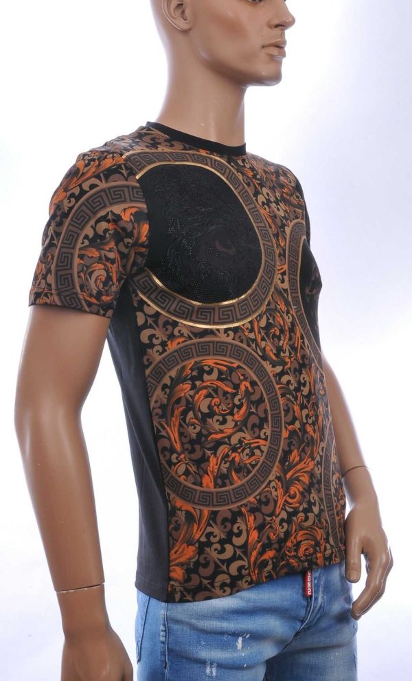 LES DESIGNERS Trendy Ronde Hals Heren T-Shirt met Tijgerkop en Steentjes - Zwart