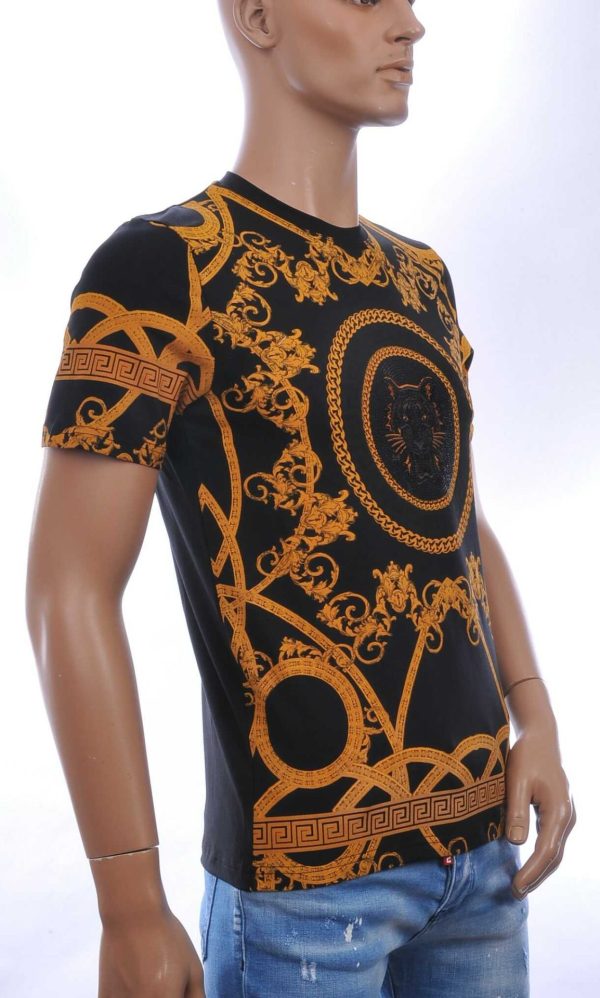 LES DESIGNERS Trendy Ronde hals Heren T-Shirt met Tijgerkop en Steentjes - Zwart