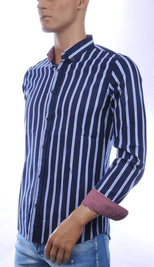 MCL Italiaans Slim Fit Heren Overhemd met Allover Verticale Strepen – Navy Blauw | Stijlvol, Comfortabel & Tijdloos