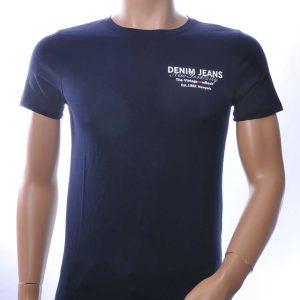 NEW DREAM Trendy Denim Jeans Print T-Shirt met Ronde Hals - Navy