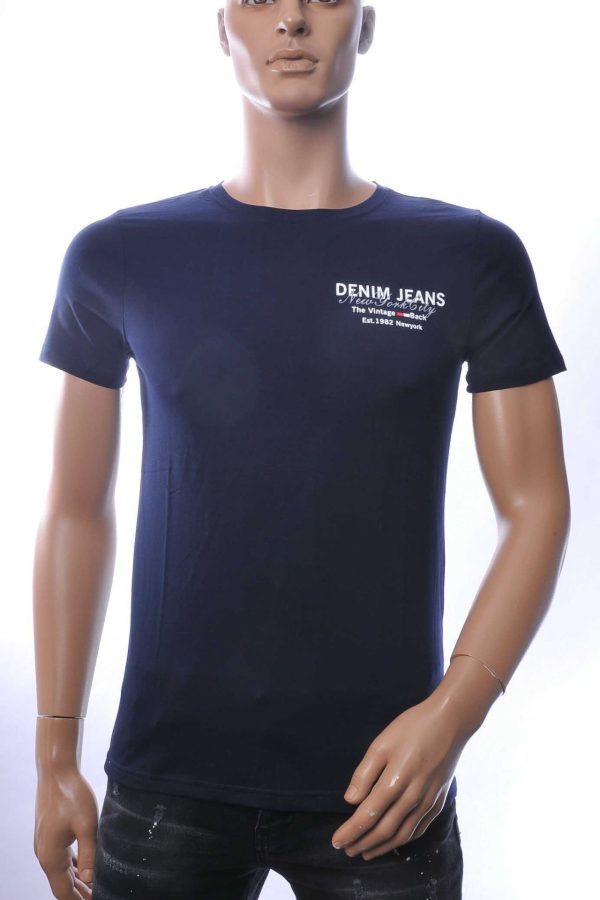 NEW DREAM Trendy Denim Jeans Print T-Shirt met Ronde Hals - Navy